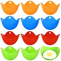 12 Piezas Moldes de Silicona para Escalfar Huevos- Zoneyan Tazas de Silicona para Huevos Escalfados- 4 Colores Cazador…